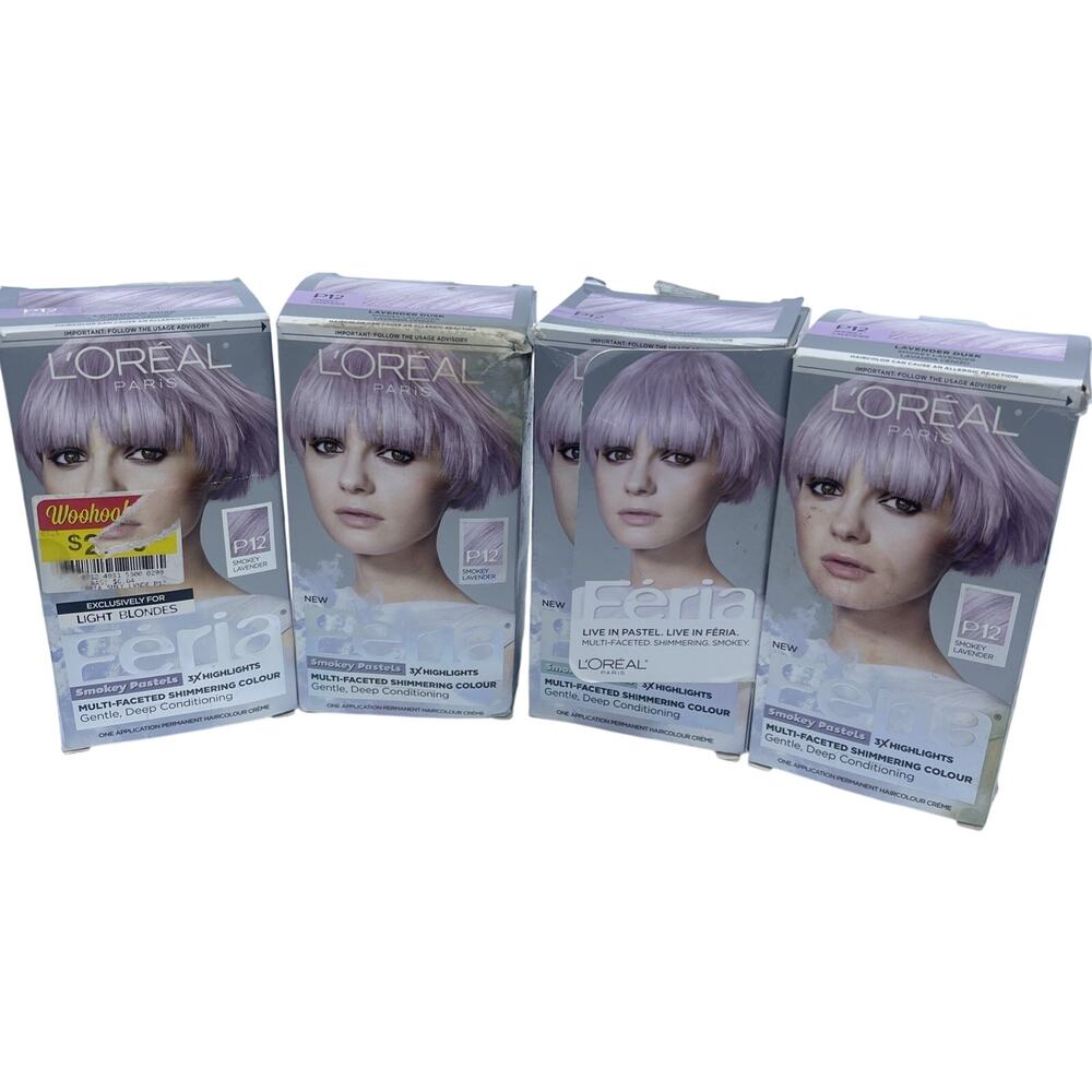 L'Oreal Paris Feria Pastels P12 Smokey Lavender Dusk Hair Color Lot of 4 New
